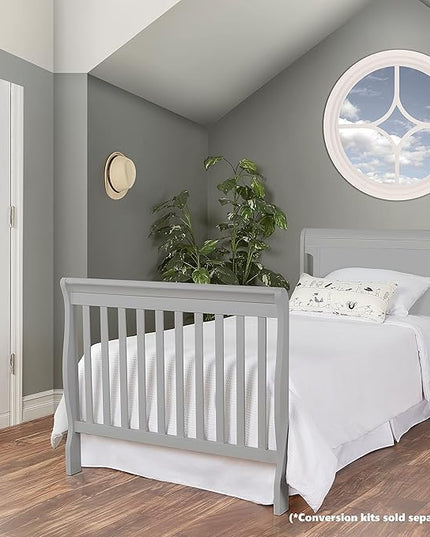 Aden 4-in-1 Convertible Mini Crib In Grey, Greenguard Gold Certified, Non-Toxic Finish, New Zealand Pinewood, With 3 Mattress Height Settings - LeafyLoom