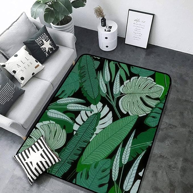 Soft Kids Play Area Rugs 3D Home Jungle Palm Leaf Seamless Ttropical Palm Leaves Design for Printing Plush Rugs Non Slip Shaggy Carpets for Kids' Bedroom Classroom Playroom Nursery Décor - LeafyLoom