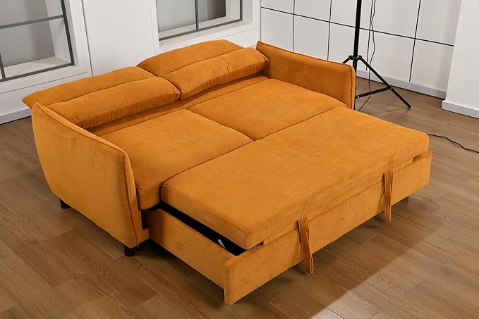 Queen Size Loveseat Sleeper Sofa,3 in 1 Soft Corduroy Upholstered Oversized Convertible Love Seat Sofabed cum Daybed W/Pull Out Sleep Couch Bed and Reclining Backrest for Living Space - LeafyLoom