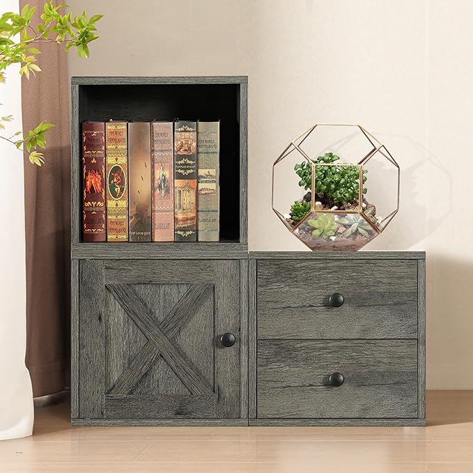 Magic DIY Cube Storage Organizer Stackable Cubes for Home Books Clothes Toy -Modular Cubby Storage System -Closet Organizer -Cube Storage Shelf (French Oak,General Cube) - LeafyLoom