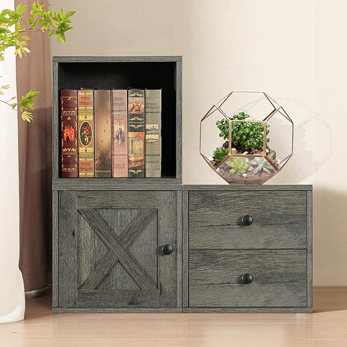 Magic DIY Cube Storage Organizer Stackable Cubes for Home Books Clothes Toys -Modular Cubby Storage System -Closet Organizer -Bookcase Closet (French Oak,Drawer Cube) - LeafyLoom