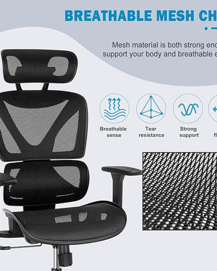 GABRYLLY Ergonomic Office chair with Lumbar Support, Big and Tall Mesh Chairs with Adjustable 3D Arms, Headrest & Soft Seat, Large Desk Chair for Home Gaming,Black - LeafyLoom