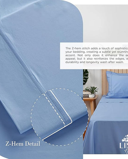 100% Cotton Percale Sheets Twin XL Size, Baby Blue, Deep Pocket, 4 Pieces Sheet Set - 1 Flat, 1 Deep Pocket Fitted Sheet and 2 Pillowcases, Crisp Cool and Strong Bed Linen - LeafyLoom