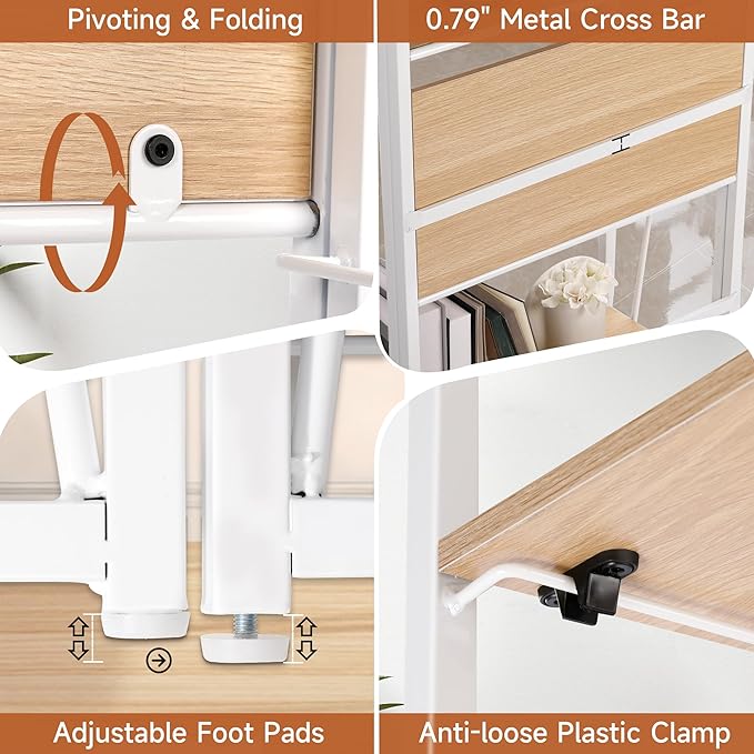 No-Assembly Folding Bookshelf Storage Shelves 5 Tiers Foldable Vintage Multifunctional Plant Flower Stand Storage Rack Shelves Bookcase for Home Office, White - LeafyLoom
