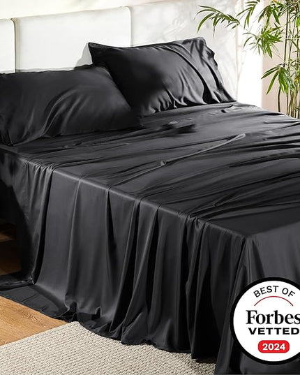 Bedsure King Size Sheet Set, Cooling Sheets King, Rayon Derived from Bamboo, Deep Pocket Up to 16", Breathable & Soft Bed Sheets, Hotel Luxury Silky Bedding Sheets & Pillowcases, Black - LeafyLoom