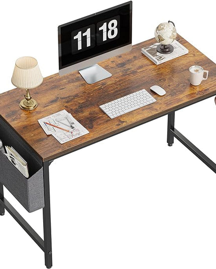 CubiCubi Study Computer Desk 47" Home Office Writing Small Desk, Modern Simple Style PC Table, Black Metal Frame, Rustic Brown - LeafyLoom