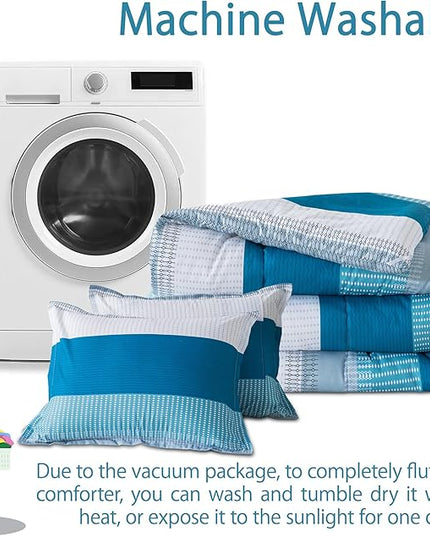 Andency Stripe Comforter Set Twin Size (66x90 Inch), 2 Pieces Teal Patchwork Striped Comforter, Soft Microfiber Down Alternative Comforter Bedding Set with Corner Loops - LeafyLoom