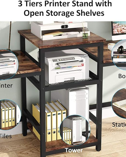 Tribesigns 96.9" Double Computer Desk with Printer Shelf, Extra Long Two Person Desk Workstation with Storage Shelves, Large Office Desk Study Writing Table for Home Office, Dark Brown - LeafyLoom