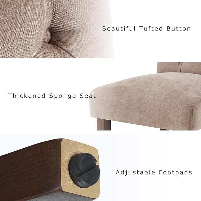 COLAMY Button Tufted Dining Chairs Set of 2, Parsons Upholstered Fabric Dining Room Chairs Kitchen Chairs with Wood Legs and Padded Seat, Taupe - LeafyLoom