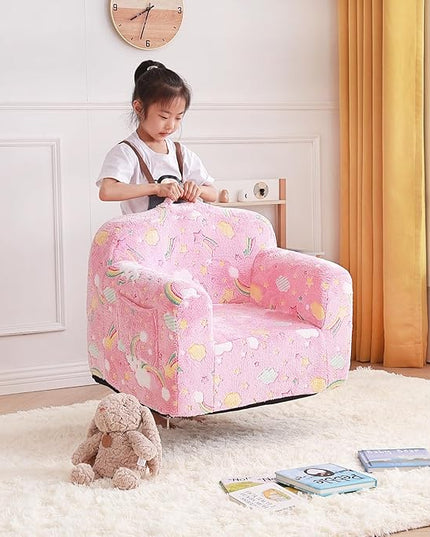 Tiita Kids Sofa, Children Couch with Carrying Handle & Side Pockets, Kids Foam Chair, Toddler Armrest Chair, Lightweight Children Sofa Chair, Kids Read Sofa for Girl or Boy(Pink Rainbow) - LeafyLoom