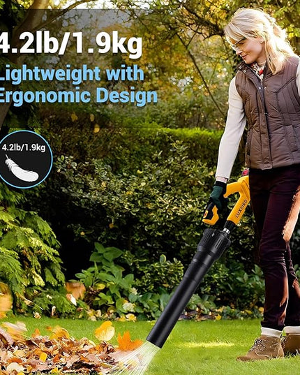 Leaf Blower Cordless with 2X 4.0Ah Batteries Powered, 150 MPH, 5 Variable Speed, Lightweight Electric Leaf Blower for Lawn Care, Snow, Gifts, Garage, Rooftop - LeafyLoom
