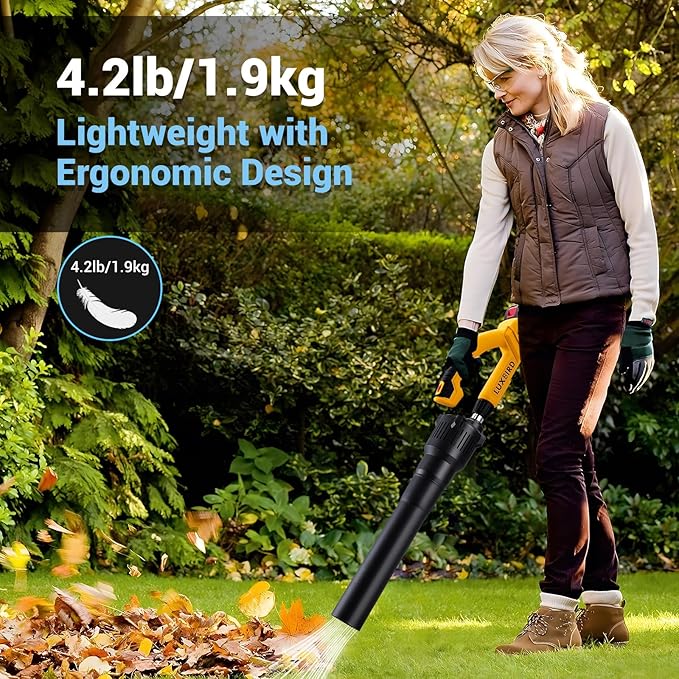 Leaf Blower Cordless with 2X 4.0Ah Batteries Powered, 150 MPH, 5 Variable Speed, Lightweight Electric Leaf Blower for Lawn Care, Snow, Gifts, Garage, Rooftop - LeafyLoom