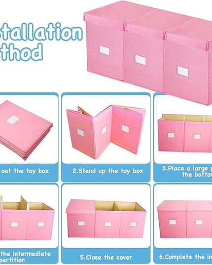 Large Toy Box Chest,Big Toy Storage Organizer,Storage Bins with Lids,Stuffed Animal Storage,Toy Bins for Kids Extra Large,Toddlers,Baby,Girls,Nursery,Living room,playroom(Pink) - LeafyLoom