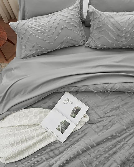 Anluoer Full Comforter Set, Grey Tufted Bed in a Bag 7 Pieces with comforters and sheets, All Season Bedding Sets with 1 Comforter, 2 PillowShams, 2 Pillowcases, 1 Flat Sheet, 1 Fitted Sheet - LeafyLoom