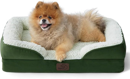 Bedsure Small Orthopedic Dog Bed - Calming Dog Sofa Beds for Small Dogs with Luxurious Short Plush, Pet Couch Bed with Removable Washable Cover, Waterproof Lining and Nonskid Bottom Couch, Green BEDSURE