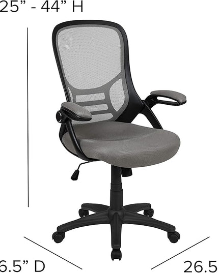 Flash Furniture Porter High-Back Swivel Office Chair with Adjustable Lumbar Support and Seat Height, Ergonomic Mesh Desk Chair with Flip-Up Armrests, Gray/Black - LeafyLoom