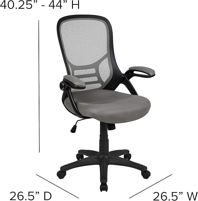 Flash Furniture Porter High-Back Swivel Office Chair with Adjustable Lumbar Support and Seat Height, Ergonomic Mesh Desk Chair with Flip-Up Armrests, Gray/Black - LeafyLoom