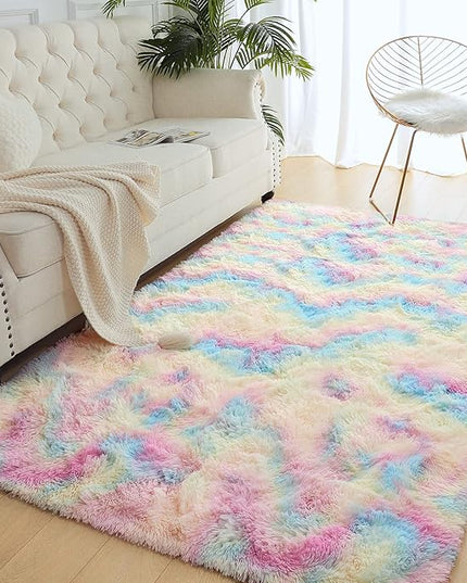 AROGAN 6x9 Feet Soft Rainbow Area Rugs for Girls Room, Fluffy Girls Bedroom Rugs, Princess Rug, Cute Colorful Carpet for Kids Teens Nursery Toddler, Pink - LeafyLoom
