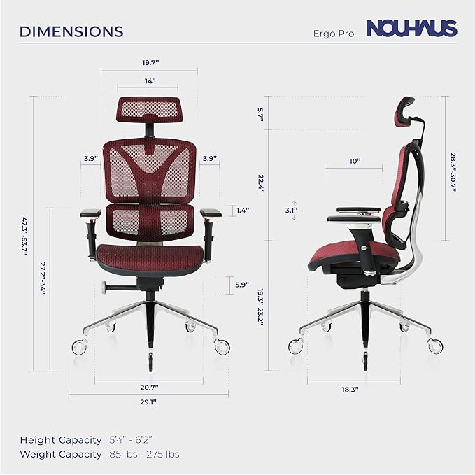 Nouhaus Ergonomic Office Chair Lumbar Support Aluminum Alloy Backrest, Big and Tall Mesh Computer Desk Chair with Adjustable Headrest, 4D Armrest and Premium Wheels(ErgoPRO,Burgundy) - LeafyLoom