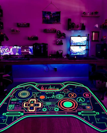 Gaming Rug Teen Boys Carpet Glow in The Blacklight Gamer Rug for Boys Room Playroom Non-Slip Area Rug Kids Boys Girls Game Room Casual Mat (60"x39") - LeafyLoom