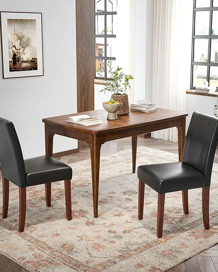 Soohow Upholstered Set of 2 with Solid Wood Legs Armless Indoor Dining Room, Kitchen Table Parson Chairs, Black Leather - LeafyLoom