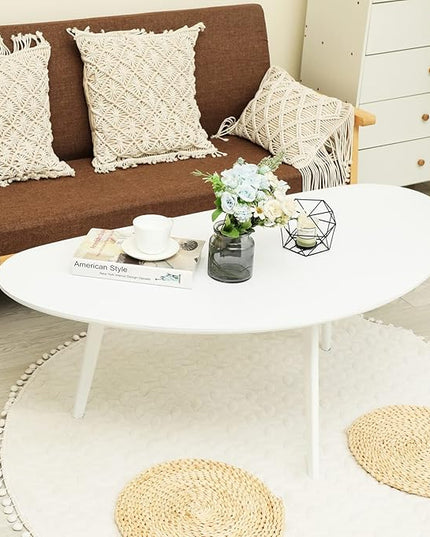 FIRMINANA Mid Century Modern Coffee Table,Large Oval White Coffee Table for Living Room,for Small Spaces,White-47.3" W x 23.63" D x 17.72" H - LeafyLoom