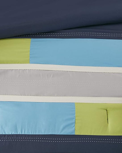 Mi Zone Cozy Comforter Set Geometric Stripes Vibrant Color Design All Season Bedding Matching Shams, Decorative Pillow, Twin/Twin XL, Pipeline Navy, 3 Piece - LeafyLoom