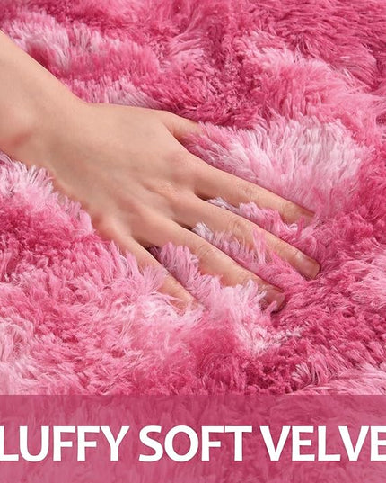 6x9 Large Area Rugs for Living Room, Super Soft Fluffy Modern Bedroom Rug, Tie-Dyed Blush Pink Indoor Shag Fuzzy Carpets for Girls Kids Nursery Room Home Decor - LeafyLoom