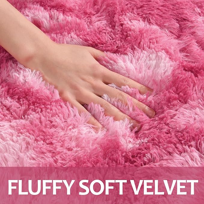 6x9 Large Area Rugs for Living Room, Super Soft Fluffy Modern Bedroom Rug, Tie-Dyed Blush Pink Indoor Shag Fuzzy Carpets for Girls Kids Nursery Room Home Decor - LeafyLoom