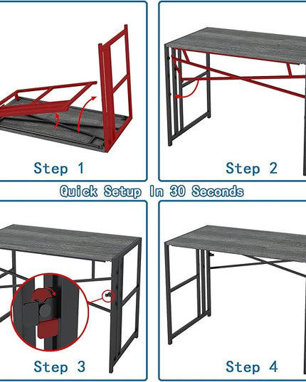 Folding Small Computer Desk, Foldable Space-Saving Home Office Table, Simple Study Writing Gaming Workstation for Small Space, No Assembly Needed, Oak - LeafyLoom
