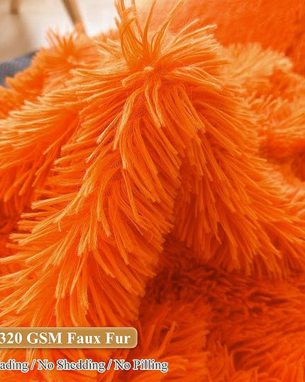 XeGe Fluffy Back Support Pillow Cover for Bed (No Filler), Faux Fur Back Rest Pillow Case for Sitting in Bed, Furry Reading Pillow Cover with Arms Adults Kids, Fuzzy Sit Up Pillow Floor Chair, Orange - LeafyLoom