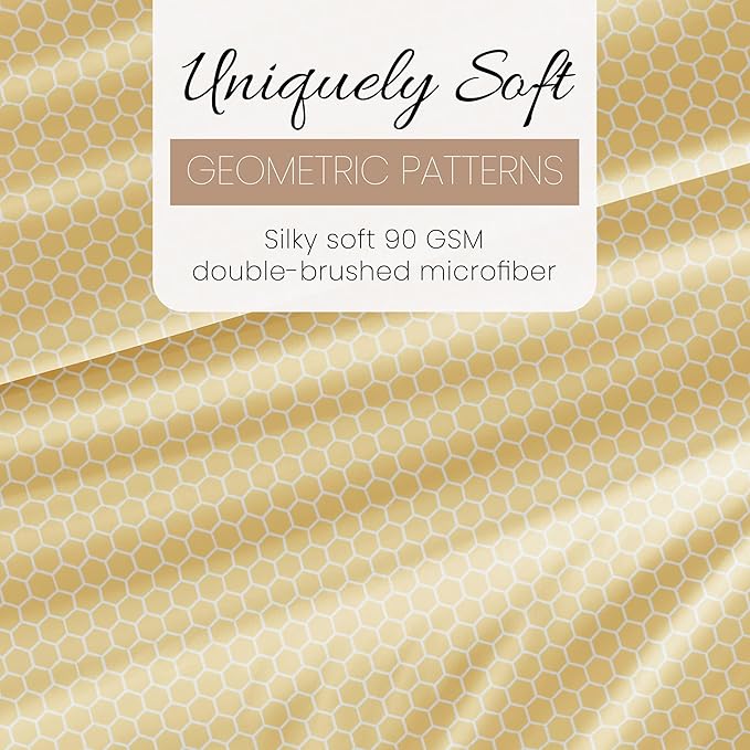 3 Piece Twin Bedding Sheet Set (Yellow Geometric) - Sleep Better Than Ever with These Ultra-Soft & Cooling Bed Sheets for Your Twin Size Bed - Deep Pocket Fits 16" Mattress - LeafyLoom
