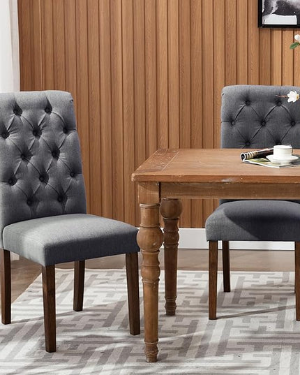 COLAMY Button Tufted Dining Chairs Set of 4, Parsons Upholstered Fabric Dining Room Chairs Kitchen Chairs with Wood Legs and Padded Seat, Dark Grey - LeafyLoom