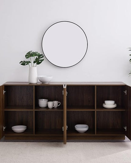 Walker Edison Liss Contemporary 4-Door Minimalist Sideboard, 70 Inch, Dark Walnut - LeafyLoom