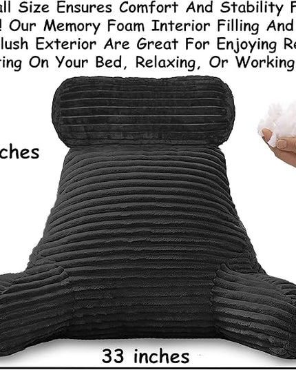 Homie Reading Pillow with Reading Light and Wrist Support, Has Arm Rests, and Back Support for Bed Rest, Lounging, Reading, Working on Laptop, Watching TV (Large, Black) - LeafyLoom