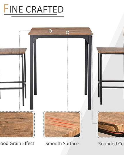 NicBex Kitchen Table for 2 Dining Room Set 3 Piece Bar Table Set, Industrial Counter Height Dining Table Set, Bar Table & Chairs with Steel Legs & Footrests, Rustic Brown - LeafyLoom