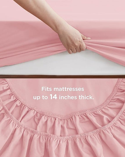 Bedsure Pink Full Size Comforter Set - 7 Pieces Solid Full Bed in a Bag, Full Bed Set Pink with Comforters, Sheets, Pillowcases & Shams - LeafyLoom