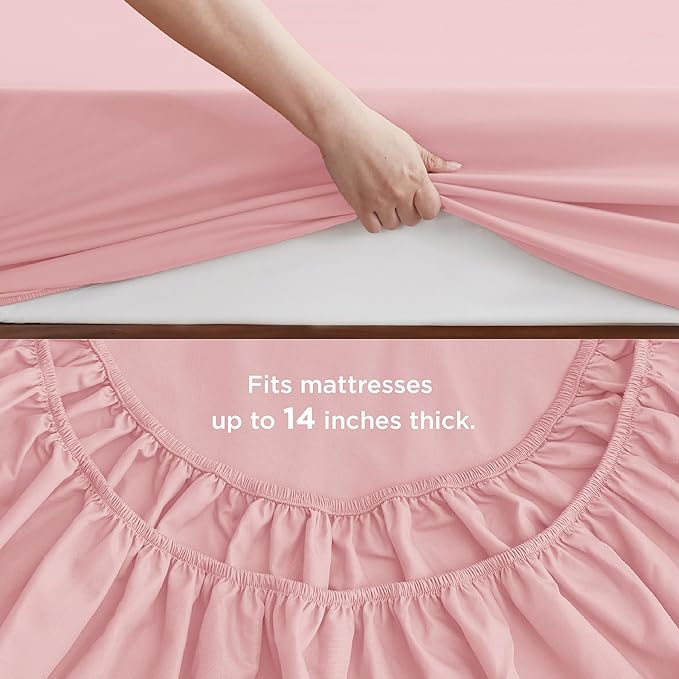 Bedsure Pink Full Size Comforter Set - 7 Pieces Solid Full Bed in a Bag, Full Bed Set Pink with Comforters, Sheets, Pillowcases & Shams - LeafyLoom