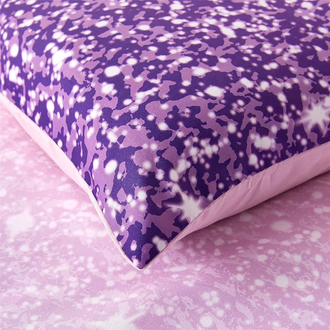 Holawakaka Kids Space Star Glitter Comforter Set Ombre Pink Purple Print Ombre Bedding Set Twin/Twin XL Size Girls Gradient Galaxy Dorm Bed Sets (Pink Purple,Twin) - LeafyLoom
