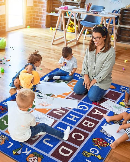 Ottomanson Jenny Children's Collection, Area Rug - 5' x 6'6", Educational Alphabet Blue - LeafyLoom