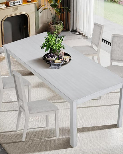 COLAMY Wood Dining Table for 4 6 People, Rectangle Wooden Kitchen Table with Square Legs, Farmhouse Dinner Table for Dining Room, Office, White - LeafyLoom