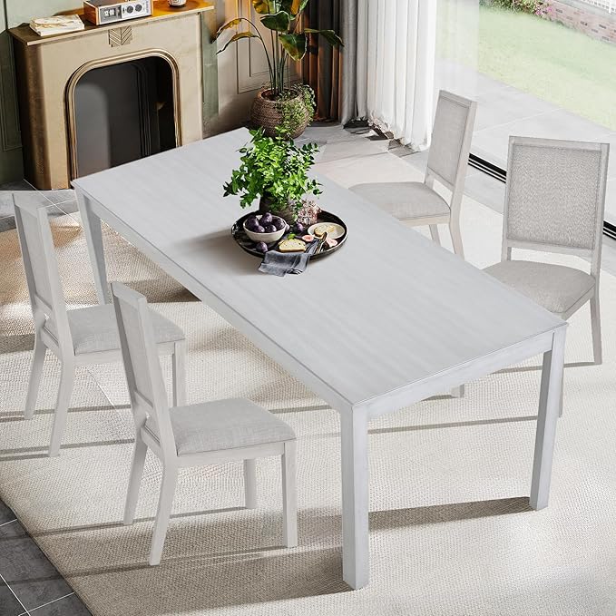 COLAMY Wood Dining Table for 4 6 People, Rectangle Wooden Kitchen Table with Square Legs, Farmhouse Dinner Table for Dining Room, Office, White - LeafyLoom