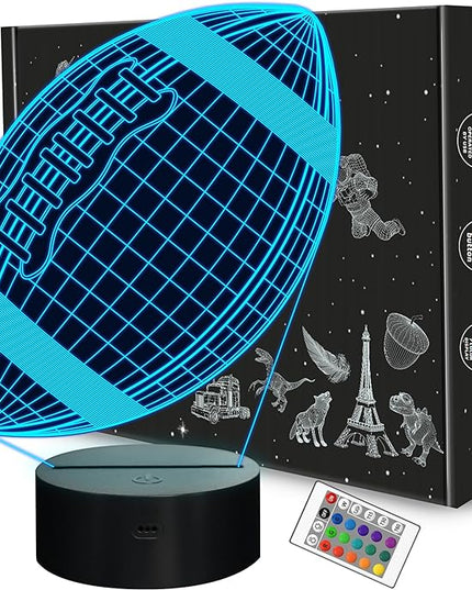 FULLOSUN Football 3D Night Light, American Football 3D Illusion Lamp for Kids with Remote 16 Colors Changing, Creative Birthday Rugby Gifts for Boy Girl Bedroom Decoration - LeafyLoom