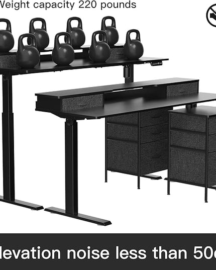 55 Inch Electric Standing Desk with Cabinet & Drawers, Height Adjustable Sit Stand Desk with Monitor Shelf, Smart Home Office Standing Computer Desk, Black - LeafyLoom