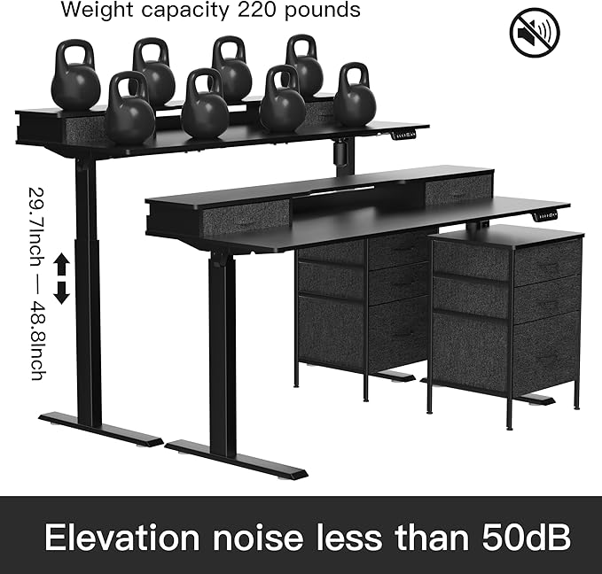 55 Inch Electric Standing Desk with Cabinet & Drawers, Height Adjustable Sit Stand Desk with Monitor Shelf, Smart Home Office Standing Computer Desk, Black - LeafyLoom