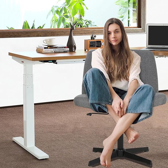 FDW Criss Cross Chair Armless Cross Legged Office Desk Chair Adjustable Swivel Ergonomic Gaming Chair No Wheels Backrest with Wide Seat Native Sponge Computer Task Vanity Chair for Home Office,Grey - LeafyLoom