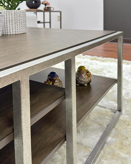 NicBex Coffee Table Wooden Coffee Table with Storage Rectangle Center Tables with Open Shelves and Metal Frame Dining Table for Living Room, Dining Room, Office, and Bedroom,50" W, Brown - LeafyLoom