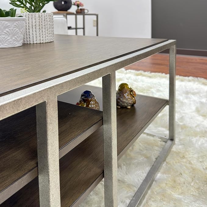 NicBex Coffee Table Wooden Coffee Table with Storage Rectangle Center Tables with Open Shelves and Metal Frame Dining Table for Living Room, Dining Room, Office, and Bedroom,50" W, Brown - LeafyLoom