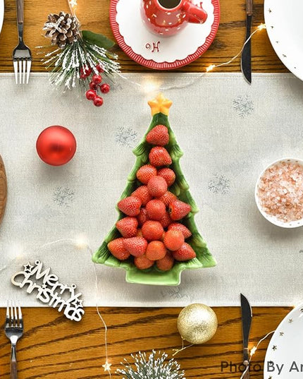 Artoid Mode Green Tree Snow Christmas Table Runner, Seasonal Winter Kitchen Dining Holiday Table Decoration for Home Party Decor 13x90 Inch ArtoidMode
