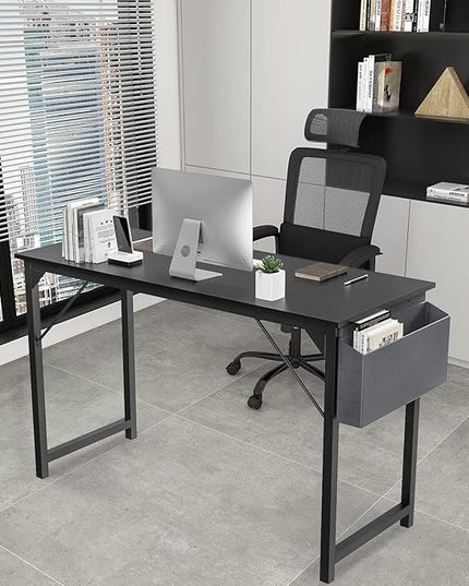 JHK Computer Desk Office 63 Inch Writing Work Kids Study Simple Wooden Table for Home Bedroom Modern Style with Headphone Hooks & Storage Bag, Black - LeafyLoom
